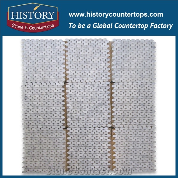 History Stone Guangdong Factory High Standard Modern Design, Interior Decoration Polished Natural Carrara White Marble 0.75 Inch Penny Round Pattern Mosaic Tiles for Sale, Floor & Wall Mosaic