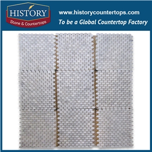 History Stone Guangdong Factory High Standard Modern Design, Interior Decoration Polished Natural Carrara White Marble 0.75 Inch Penny Round Pattern Mosaic Tiles for Sale, Floor & Wall Mosaic
