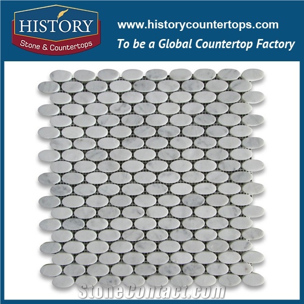 History Stone Guangdong Factory High Standard Modern Design, Interior Decoration Polished Natural Carrara White Marble 0.75 Inch Penny Round Pattern Mosaic Tiles for Sale, Floor & Wall Mosaic
