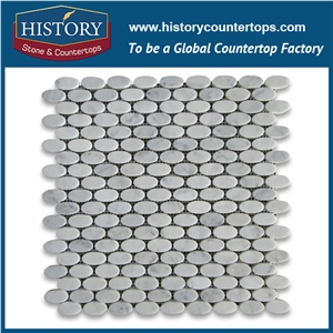 History Stone Guangdong Factory High Standard Modern Design, Interior Decoration Polished Natural Carrara White Marble 0.75 Inch Penny Round Pattern Mosaic Tiles for Sale, Floor & Wall Mosaic