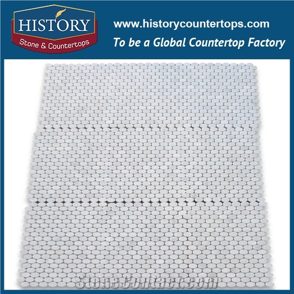 History Stone Guangdong Factory High Standard Modern Design, Interior Decoration Polished Natural Carrara White Marble 0.75 Inch Penny Round Pattern Mosaic Tiles for Sale, Floor & Wall Mosaic