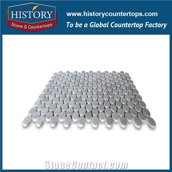 History Stone Guangdong Factory High Standard Modern Design, Interior Decoration Polished Natural Carrara White Marble 0.75 Inch Penny Round Pattern Mosaic Tiles for Sale, Floor & Wall Mosaic