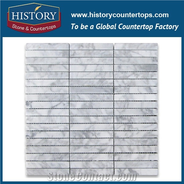 History Stone Guangdong Factory High Standard New Design, Polished Bianco Carrara White Marble Rectangular Pattern Mosaic Tiles for Bathroom, Kitchen, Hall, Decorative Flooring & Wall Mosaic