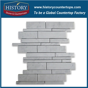 History Stone Guangdong Factory High Standard New Design, Polished Bianco Carrara White Marble Rectangular Pattern Mosaic Tiles for Bathroom, Kitchen, Hall, Decorative Flooring & Wall Mosaic