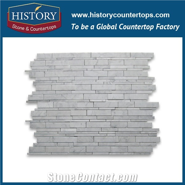 History Stone Guangdong Factory High Standard New Design, Polished Bianco Carrara White Marble Rectangular Pattern Mosaic Tiles for Bathroom, Kitchen, Hall, Decorative Flooring & Wall Mosaic