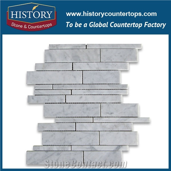 History Stone Guangdong Factory High Standard New Design, Polished Bianco Carrara White Marble Rectangular Pattern Mosaic Tiles for Bathroom, Kitchen, Hall, Decorative Flooring & Wall Mosaic
