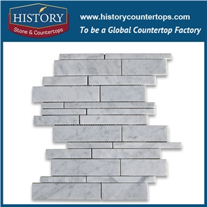 History Stone Guangdong Factory High Standard New Design, Polished Bianco Carrara White Marble Rectangular Pattern Mosaic Tiles for Bathroom, Kitchen, Hall, Decorative Flooring & Wall Mosaic