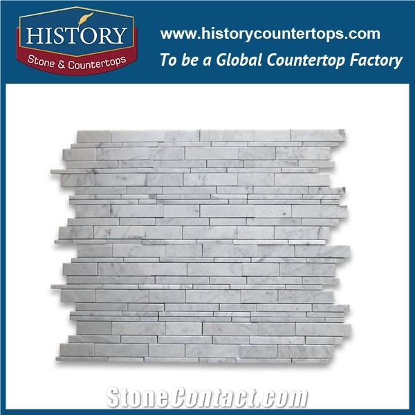 History Stone Guangdong Factory High Standard New Design, Polished Bianco Carrara White Marble Rectangular Pattern Mosaic Tiles for Bathroom, Kitchen, Hall, Decorative Flooring & Wall Mosaic
