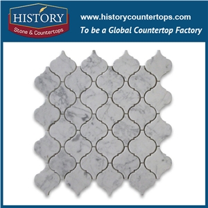 History Stone Guangdong Foshan Master Tiles Shop, Engineered Design Natural Honed Carrara White Marble Lantern Shaped Pattern Mosaic Tiles for Kitchen Backsplash, Wall and Floor Mosaic