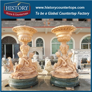 History Stone Guangdong Yunfu Fountain Supplier, Low Price Polished Pink Marble Jar Like Fountain with Hoding Hands Childern for Outdoor Decoration, Natural Stone Sculptured Water Fountain