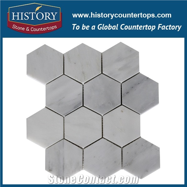 History Stone Guaranteed Brand Quanzhou Supplier Qualified Products, Indian Style Luxury Decoration Tumbled Carrara White Marble 2 Inches Hexagon Mosaic Tiles, Wall and Flooring Mosaic