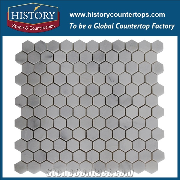 History Stone Guaranteed Brand Quanzhou Supplier Qualified Products, Indian Style Luxury Decoration Tumbled Carrara White Marble 2 Inches Hexagon Mosaic Tiles, Wall and Flooring Mosaic