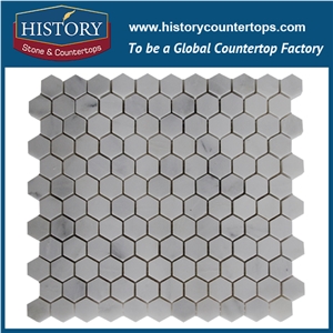 History Stone Guaranteed Brand Quanzhou Supplier Qualified Products, Indian Style Luxury Decoration Tumbled Carrara White Marble 2 Inches Hexagon Mosaic Tiles, Wall and Flooring Mosaic