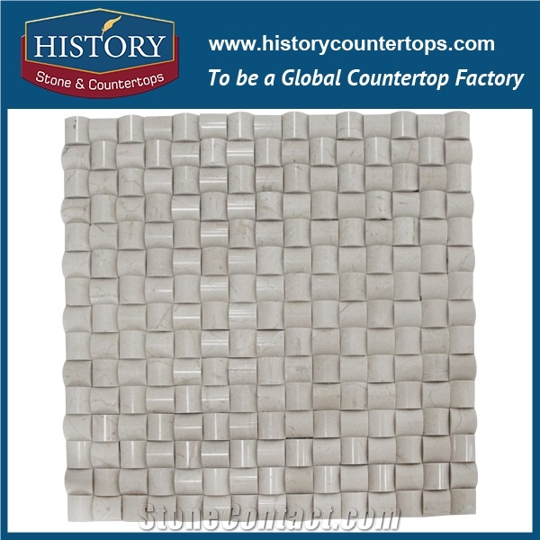 History Stone Guaranteed Quality Quanzhou Shuitou Quality, Popular Polished Cream Marfil 3 D Cambered 2×2 Mosaic Tiles with Low Price for House Decoration, Flooring & Wall Beige Marble Mosaic
