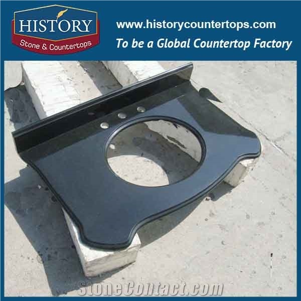 History Stone Hg051a Absoutely Black Rounder Edge Prefab Size Solid Color Customize Bathroom Top Material Replacement Countertop & Vanity Top
