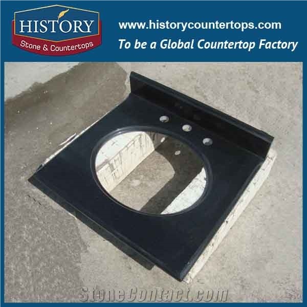 History Stone Hg051a Absoutely Black Rounder Edge Prefab Size Solid Color Customize Bathroom Top Material Replacement Countertop & Vanity Top