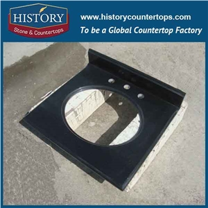 History Stone Hg051a Absoutely Black Rounder Edge Prefab Size Solid Color Customize Bathroom Top Material Replacement Countertop & Vanity Top