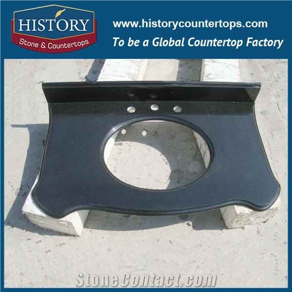 History Stone Hg051a Absoutely Black Rounder Edge Prefab Size Solid Color Customize Bathroom Top Material Replacement Countertop & Vanity Top