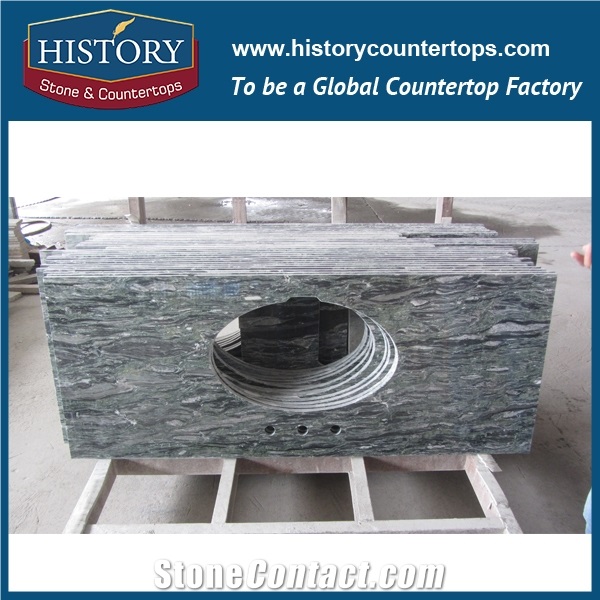 History Stone Hg147 Multicolor Green Polishing Cover Bullnose Customised Shape Wholesale Solid Surface Countertop & Vanity Top for Hotel Project