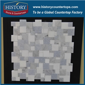 History Stone High Craftsmanship Shandong Supplier, White and Grey Carrara Basket Weave Mosaic Pattern for Interior, Lobby, Bathroom, Villa Decoration, Wall and Flooring Marble Mosaic
