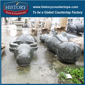 History Stone High Quality Cheap Price Wholesale Products, Natural Granite Grey Color Famous Customized Hippopotamus and Buffalo Sculpture, Hot-Selling for Decorations, Animal Statue & Handcrafts