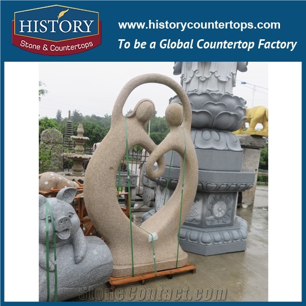 History Stone High Quality Cheap Price Wholesale Products, Natural Granite Yellow Abstract Long Hair Beautiful Woman Dancing with Man Sculpture, Hot-Selling for Decorations, Human Statue Handcrafts
