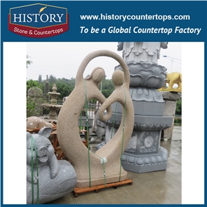 History Stone High Quality Cheap Price Wholesale Products, Natural Granite Yellow Abstract Long Hair Beautiful Woman Dancing with Man Sculpture, Hot-Selling for Decorations, Human Statue Handcrafts