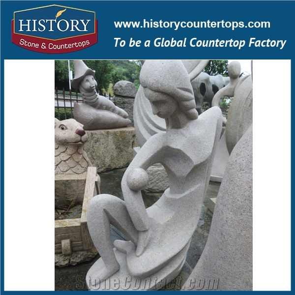 History Stone High Quality Cheap Price Wholesale Products, Natural Granite Yellow Color Famous Long Hair Sitting Women with Ball Sculpture, Hot-Selling for Decorations, Human Statue Handcrafts