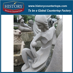 History Stone High Quality Cheap Price Wholesale Products, Natural Granite Yellow Color Famous Long Hair Sitting Women with Ball Sculpture, Hot-Selling for Decorations, Human Statue Handcrafts