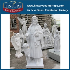 History Stone High Quality Cheap Price Wholesale Products, Natural Marble White Color Famous Standing Men with Lambs Garden Sculpture, Hot-Selling for Decorations, Human Statue Handcrafts