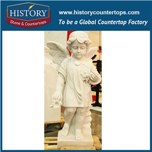 History Stone High Quality Cheapest Price Wholesale Decorative Products, Attractive Exquisite Hand Carved White Marble Angel Surrounded by Flowers Statue, Human Sculptures & Handcrafts