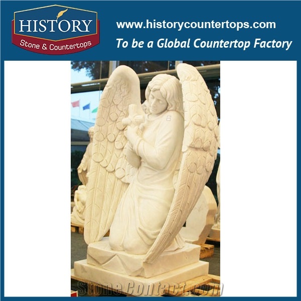 History Stone High Quality Cheapest Price Wholesale Decorative Products, Attractive Exquisite Hand Carved White Marble Angel Surrounded by Flowers Statue, Human Sculptures & Handcrafts