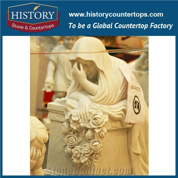 History Stone High Quality Cheapest Price Wholesale Decorative Products, Attractive Exquisite Hand Carved White Marble Angel Surrounded by Flowers Statue, Human Sculptures & Handcrafts