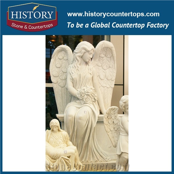 History Stone High Quality Cheapest Price Wholesale Decorative Products, Attractive Exquisite White Marble Beautiful Angel Sleeping Holding Flowers Statue, Human Sculptures Handcrafts