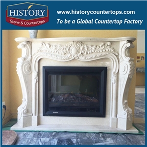 History Stone High Quality Cheapest Price Wholesale Decorative Products, Attractive White Marble Royal Design Fireplace Frame Exquisite with Curved Carving Columns, Mantel Surround & Handcrafts