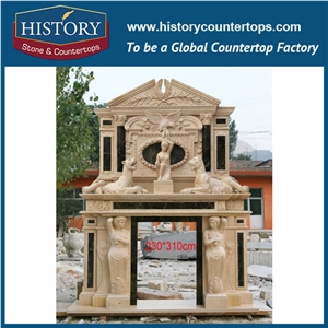 History Stone High Quality Cheapest Price Wholesale Home Decorative Products, Attractive Beige Marble Royal Design Exquisite Carved Man and Leopard Fireplace, Mantel Surround & Handcrafts
