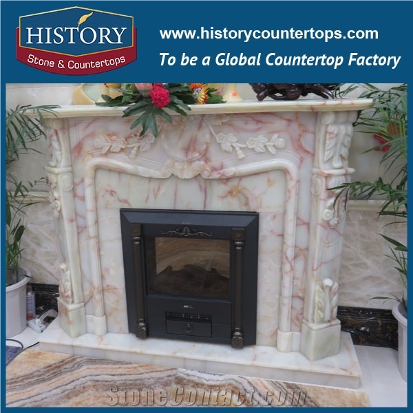History Stone High Quality Cheapest Price Wholesale Home Decorative Products, Attractive Hot Selling Pink Marble Royal Design Flower-Carved Fireplace, Mantel Surround & Handcrafts