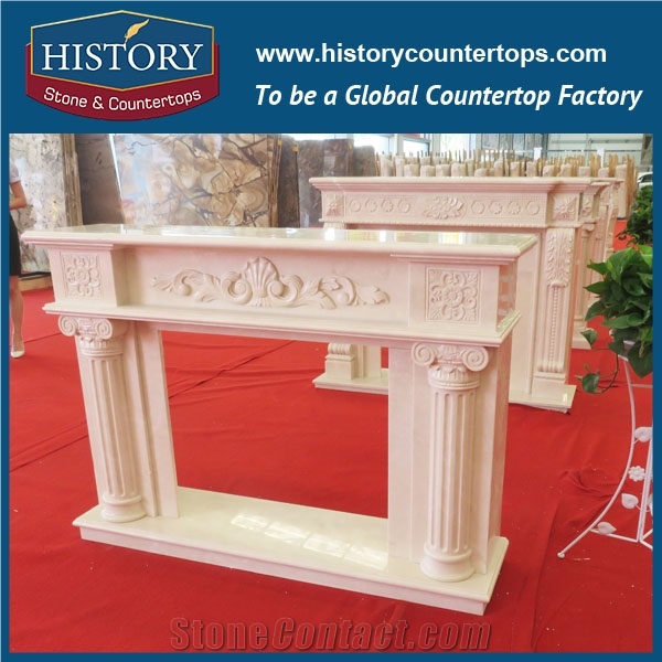 History Stone High Quality Cheapest Price Wholesale Home Decorative Products, Attractive Hot Selling Pink Marble Royal Design Flower-Carved Fireplace, Mantel Surround & Handcrafts