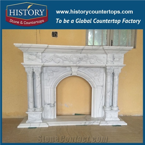 History Stone High Quality Cheapest Price Wholesale Home Decorative Products, Attractive White Marble Royal Design Exquisite Carved Arch Style Fireplace Frame, Mantel Surround & Handcrafts