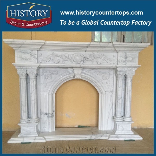 History Stone High Quality Cheapest Price Wholesale Home Decorative Products, Attractive White Marble Royal Design Exquisite Carved Arch Style Fireplace Frame, Mantel Surround & Handcrafts