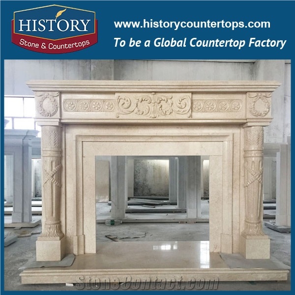 History Stone High Quality Cheapest Price Wholesale Home Decorative Products, Attractive White Marble Royal Design Exquisite Carved Arch Style Fireplace Frame, Mantel Surround & Handcrafts
