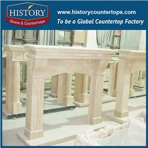 History Stone High Quality Cheapest Price Wholesale Home Decorative Products, Hot Selling Beige Marble English Style Luxurious Masonry Fireplaces Frame for Villa, Mantel Surround & Handcrafts