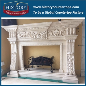 History Stone High Quality Cheapest Price Wholesale Indoor Decorative Products, Attractive Beige Marble Royal Design Exquisite Luxurious Carved Fireplace Frame, Mantel & Handcrafts