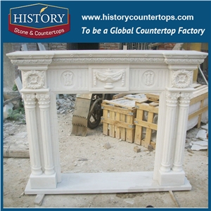 History Stone High Quality Cheapest Price Wholesale Indoor Decorative Products, Attractive White Marble Royal Design Fireplace Frame Exquisite with Four Carved Columns, Mantel & Handcrafts