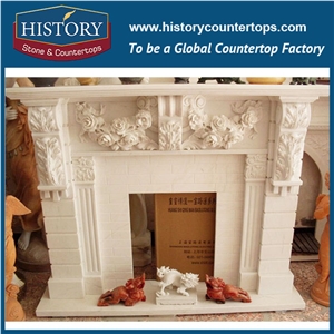 History Stone High Quality Cheapest Price Wholesale Indoor Decorative Products, Attractive White Marble Royal Design Fireplace Frame Exquisite with Four Carved Columns, Mantel & Handcrafts