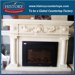 History Stone High Quality Cheapest Price Wholesale Indoor Decorative Products, Attractive White Marble Royal Design Fireplace Frame Exquisite with Four Carved Columns, Mantel & Handcrafts