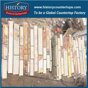 History Stone High Quality Low Price Famous Shangdong Brand Beige Slate Random Square Mosaic Pattern for Balcony, Corridor, Fireplace Decoration, Decorative Mixed Color Mosaic Tile