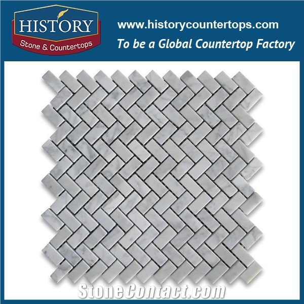 History Stone High Reputation Reliable Quality Shandong Manufacturer, Customized Honed Carrara White Marble 0.625×1.25 Herringbone Pattern Mosaic Tiles, Wall & Flooring Stone Mosaic