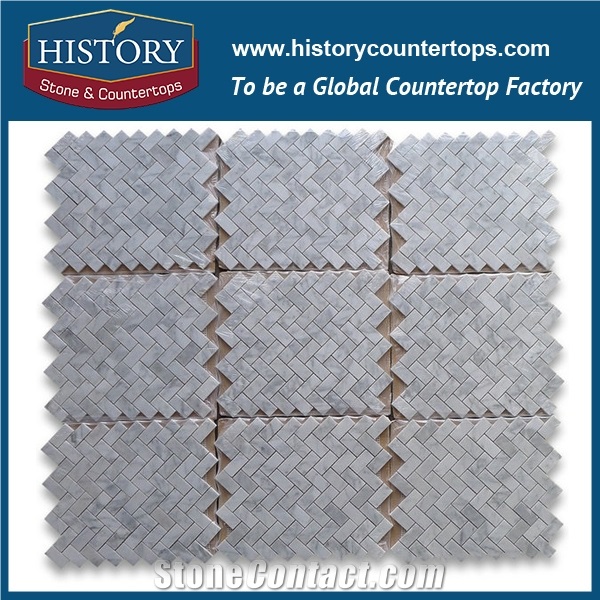 History Stone High Reputation Reliable Quality Shandong Manufacturer, Customized Honed Carrara White Marble 0.625×1.25 Herringbone Pattern Mosaic Tiles, Wall & Flooring Stone Mosaic