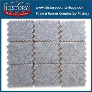 History Stone High Reputation Reliable Quality Shandong Manufacturer, Customized Honed Carrara White Marble 0.625×1.25 Herringbone Pattern Mosaic Tiles, Wall & Flooring Stone Mosaic